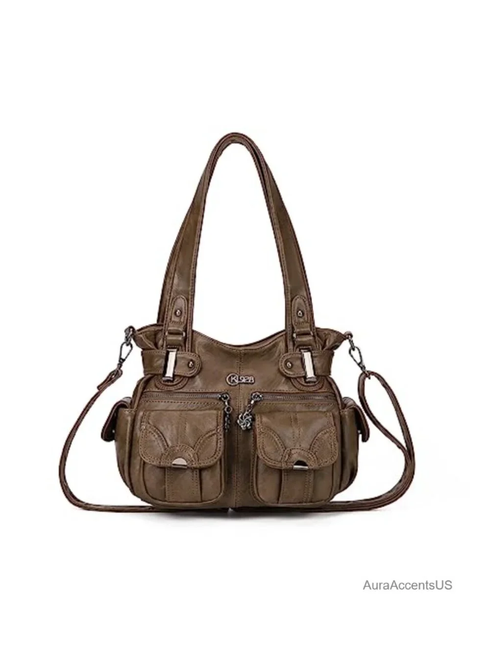 Women's Large Hobo Shoulder Purse Tote Faux Leather Multi-Pocket Bag
